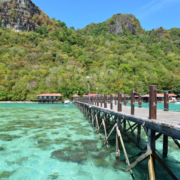 Manukan Island pier in Tunku Abdul Rahman. The most popular island for island hopping in Kota Kinabalu