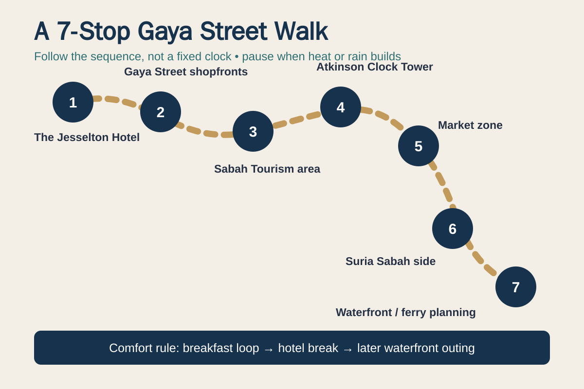 Seven-stop heritage walking route around Gaya Street Kota Kinabalu